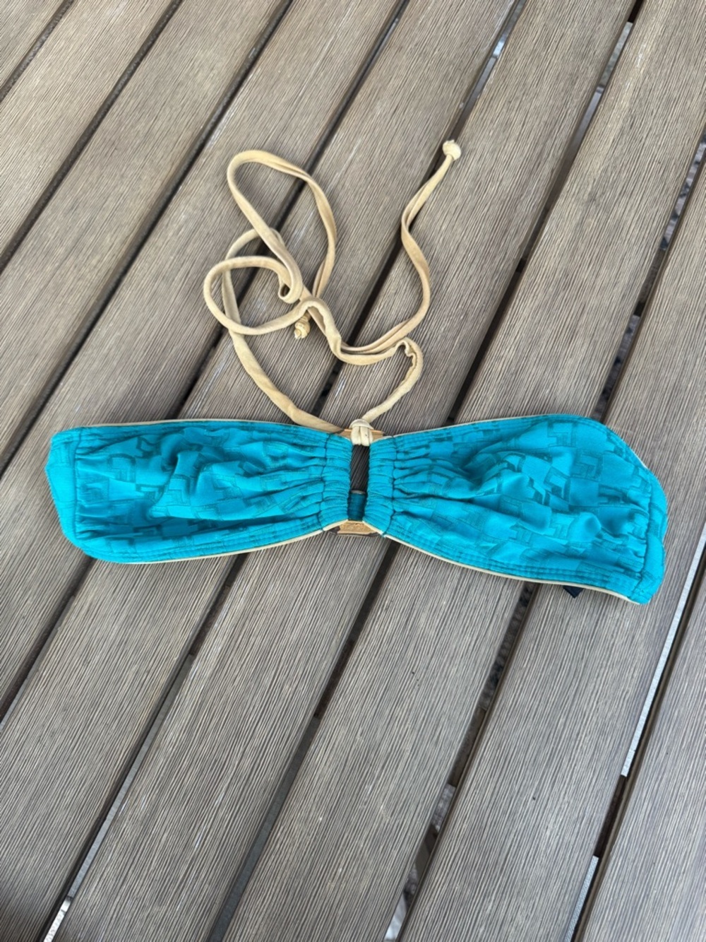 St. John Sport Turquoise Bandeau Bikini Top Halter Swim Top Size Small